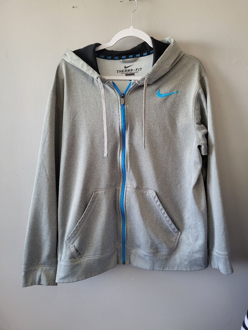 Nike Gray Therma-Fit Full Zip Hoodie with Blue Accents